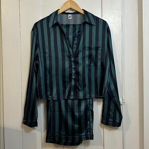 Parade Dream Stripe Satin Sleep Set in Late Night size Small Button Up & Pants